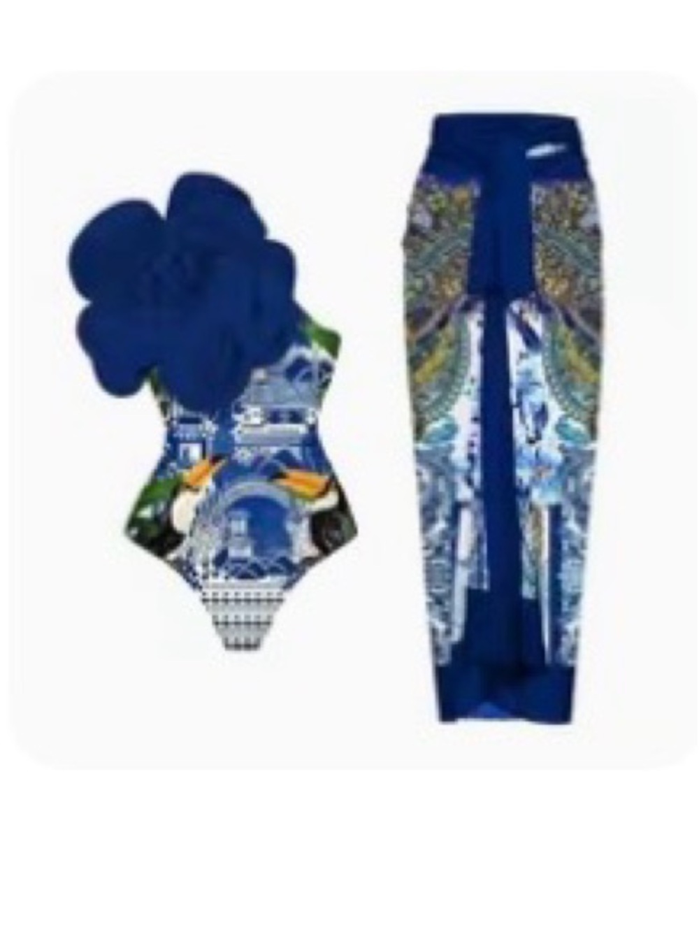 Blue One Shoulder Floral Toucan Flower Accent One-Piece Home Accent Size 0XL